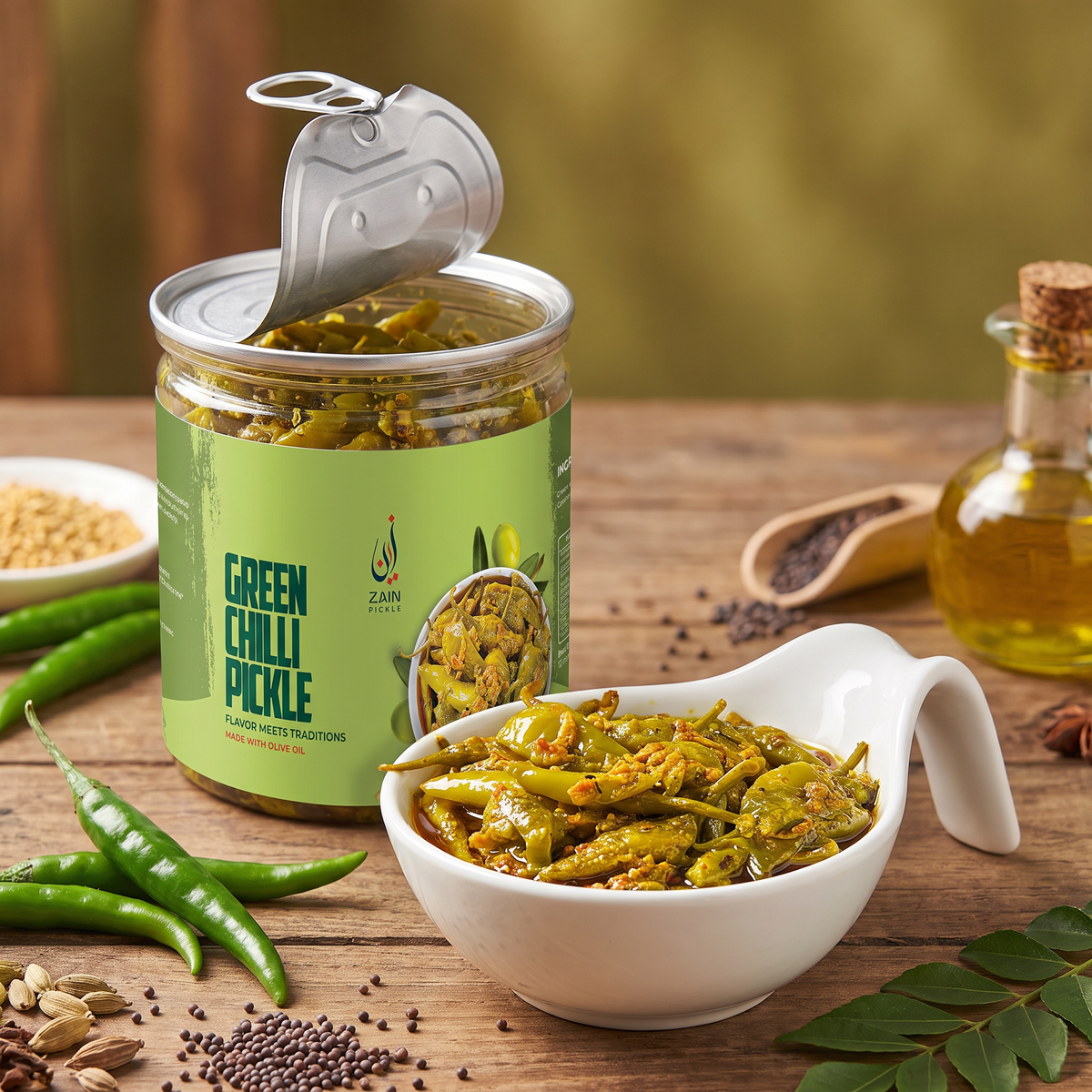 Green Chilli Pickle (Olive Oil)